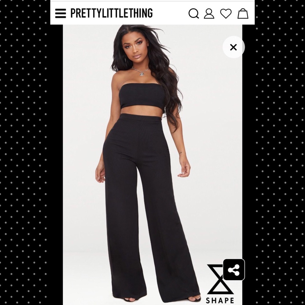 Shaped ribbed  bandage wide leg pants